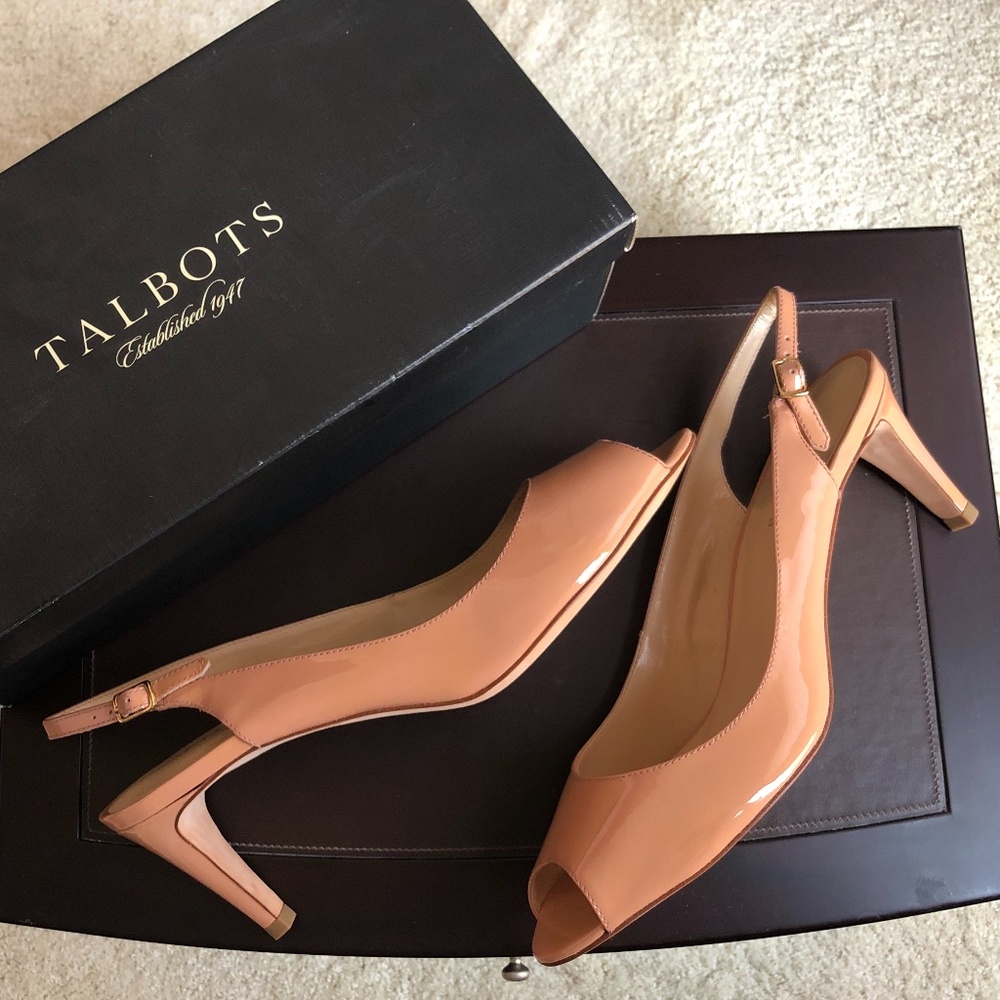 New Talbots Pink Patent Peep Toe Slingback Heels
